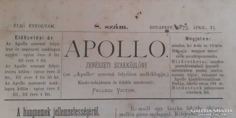 Apollo Music Journal 1873 1st year 2 pcs