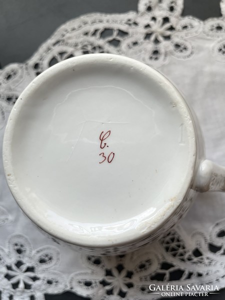 Old porcelain rosy jar Bieder large comma mug, silk