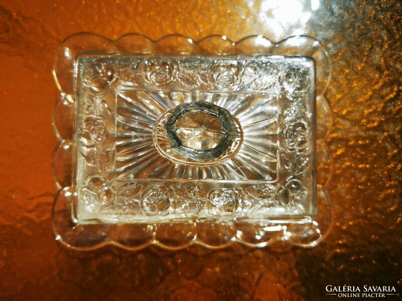 Rose patterned antique glass butter holder