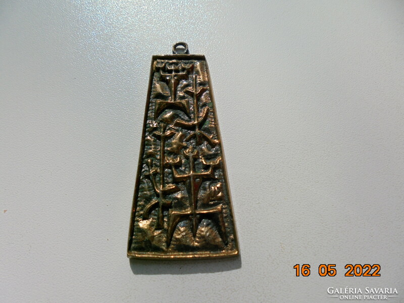 Unique niello gold plated large bronze pendant with stylized woman and man pattern made by artist