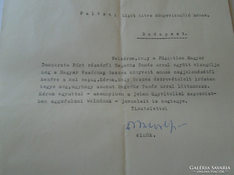 KA337.8  Független Magyar Demokrata (Balogh) Párt 1949 Budapest  - irat