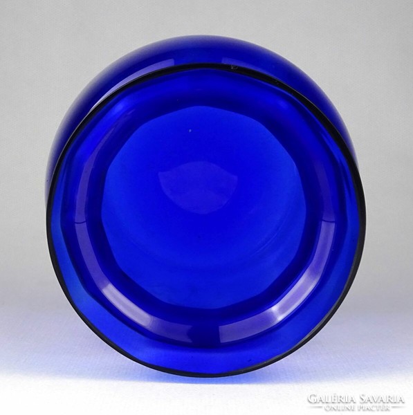 1I936 Kék színű öblös üveg váza díszváza 13.5 cm
