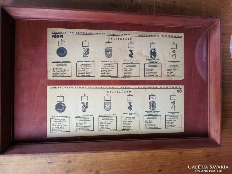 The first free election was a 1945 male and female ballot. Framed
