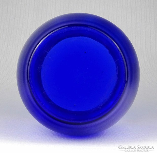 1I936 Kék színű öblös üveg váza díszváza 13.5 cm