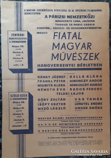 FIATAL MAGYAR MŰVÉSZEK HANVERSENYEI BÉRLETBEN   1957   PLAKÁT