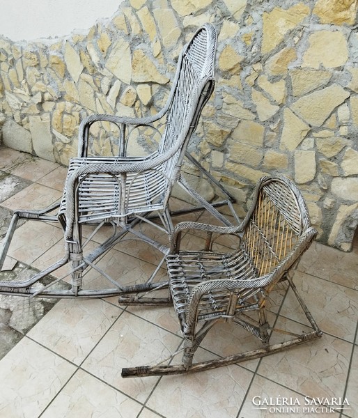 Antik fonott vessző felnőtt hintaszék fotel