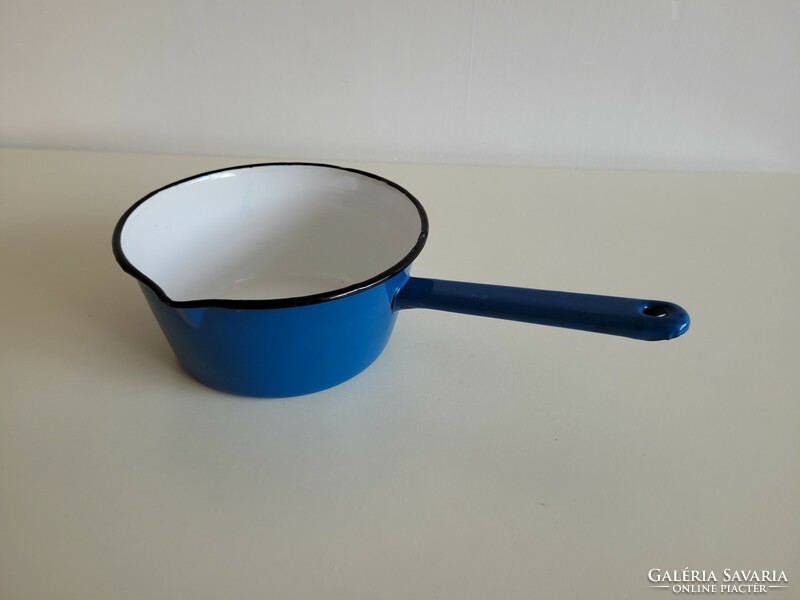 Old vintage enamel blue enamel handle bowl pouring kettle