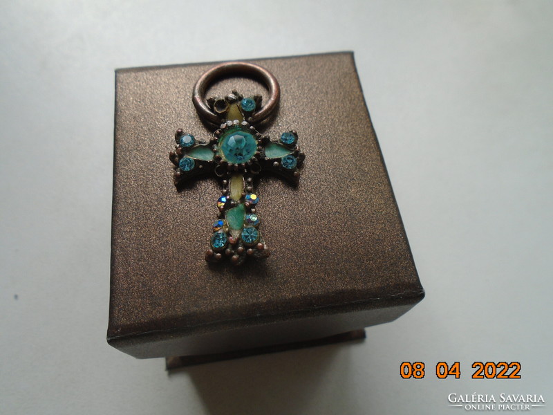 Antique cross pendant with faceted turquoise stones