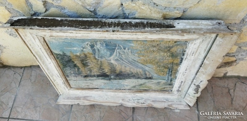 Antik festmény olajfestmény tájkép jelzett Csikós