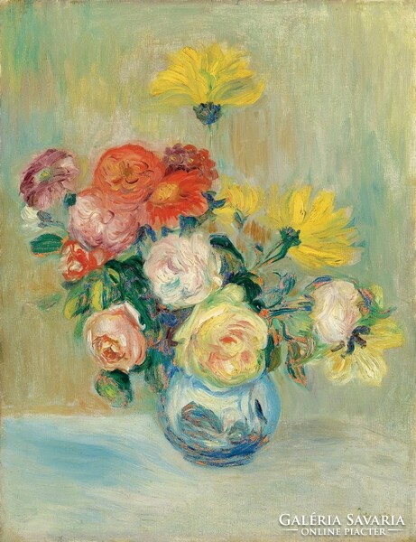 Renoir - roses and dahlias - canvas reprint on blinds
