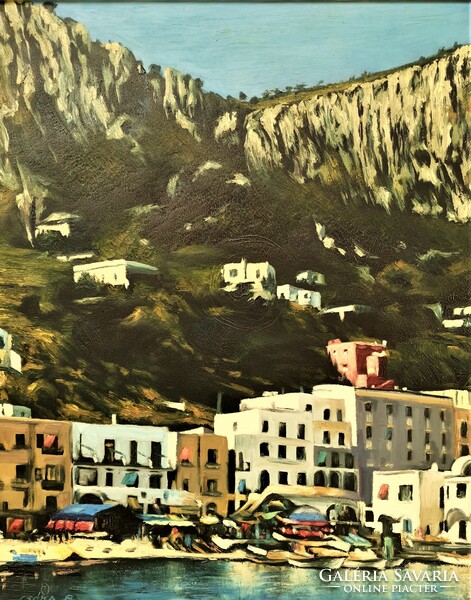 Béla Csóka (1926-2005) Mediterranean landscape 1960 c. Painting with original guarantee!