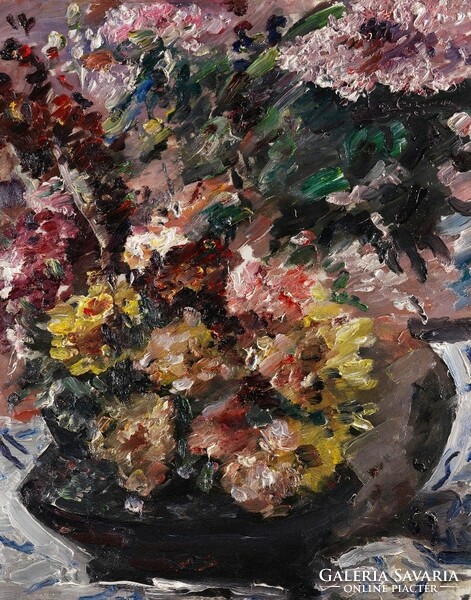 Lovis corinth - flowers in bronze - canvas reprint on blinds