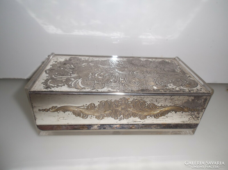 Napkin holder - silver-plated - engraved top - plexiglass - German - 19 x 10 x 6 cm - flawless
