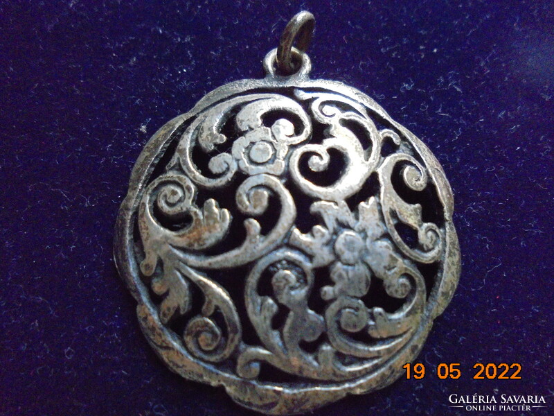 Antique pierced silver plated pendant