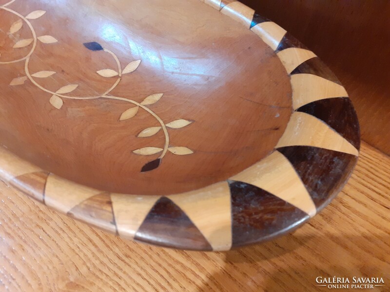 48 Cm Long Inlaid Wooden Bowl Varnish Plant Pattern Beautiful!