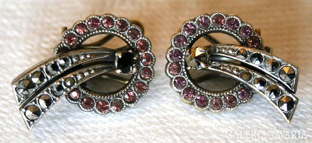 Pair of art deco marcasite and earplugs with glass stones