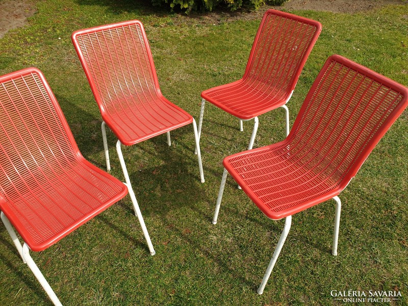 Régi retro 4 db csővázas fémvázas strandszék kerti szék garnitúra mid century strand bútor