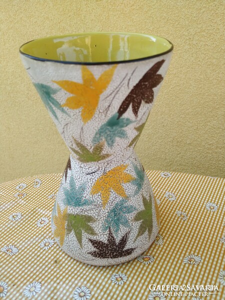 Beautiful vase with autumn leaves!! Cracked glazed, ceramic, flower vase for sale!