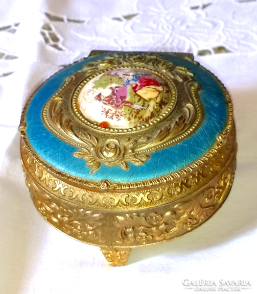Gyönyörű, régi eljegyzési gyűrűtartó doboz, porcelán betéttel