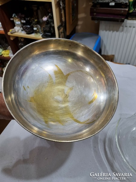 Silver-plated copper bowl with glass insert