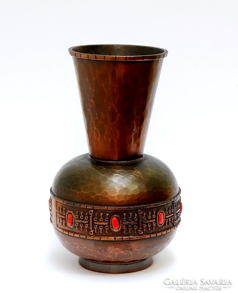 Applied art retro vase with copper and red stones