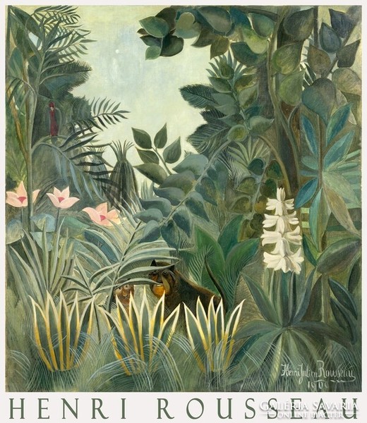 Henri Rousseau Equatorial Jungle 1909 Naive Painting Art Poster Tropical Flower Monkey Primeval Forest