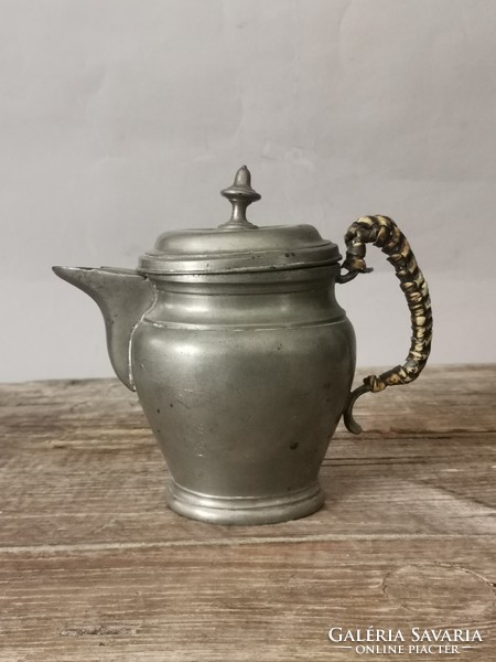 18th century tin lidded mustard pot