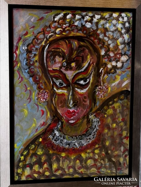 Fk/207 - painter Sarolta Farkas - female portrait painting