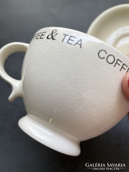 “Coffee & Tea” fehér fajansz teás,  cappuccinos csésze alátéttel 1 db