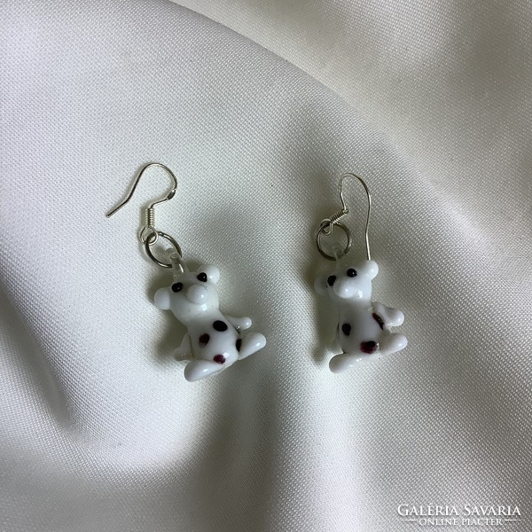 Murano white glass dog earrings marked with 925 silver hooks