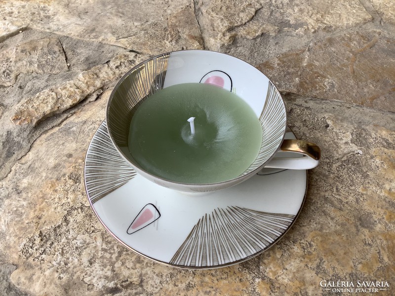 Bavaria porcelain coffee, teacup + saucer green porcelain scented candle unique gift