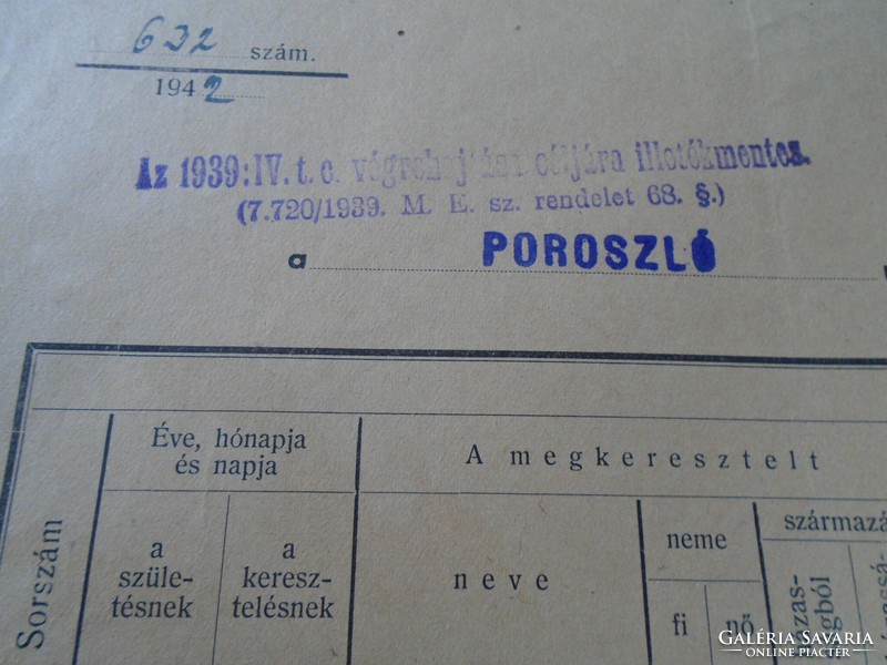 Ad00007.12 Poroszló birth certificate 1942 tóth chaff