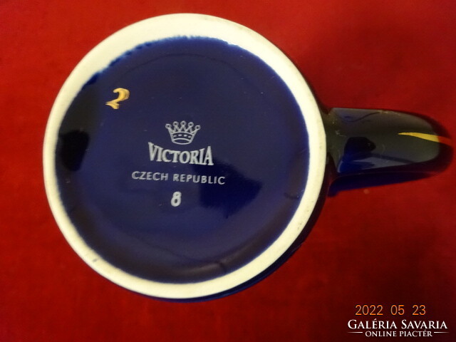 Victoria cseh porcelán, antik ivókúra pohár, kobaltkék alapon arany minta. Vanneki! Jókai.