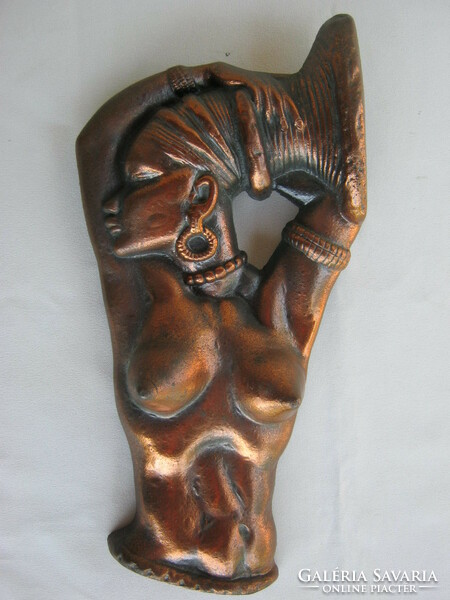 Bronzed metal wall decoration African female nude 31 cm