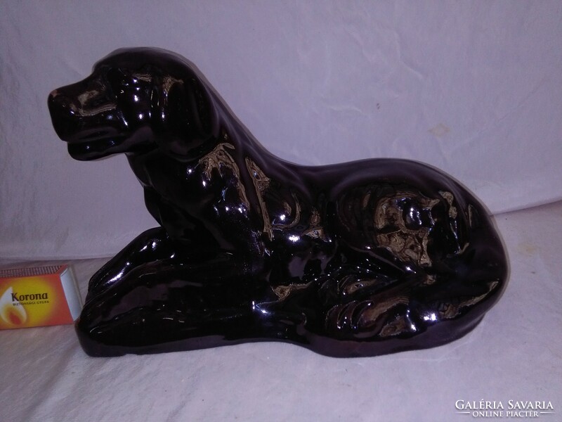 Régi mázas cserép kutya figura, szobor - 27 x 17 x 10,5 cm