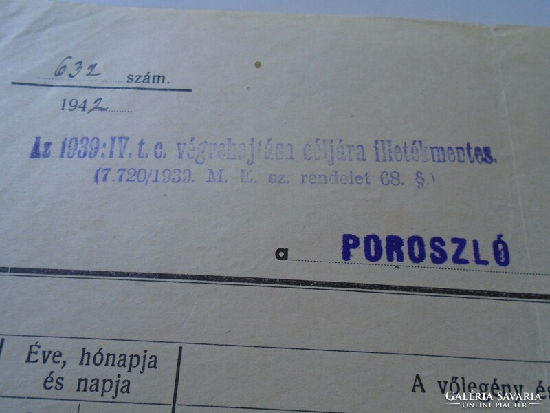 Ad00007.5 Poroszló birth certificate 1942