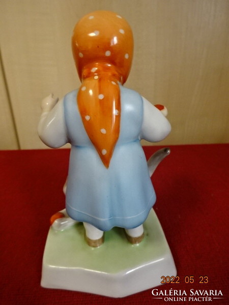 Zsolnay porcelán figura, kislány cicával, antik, magassága 14,5 cm.