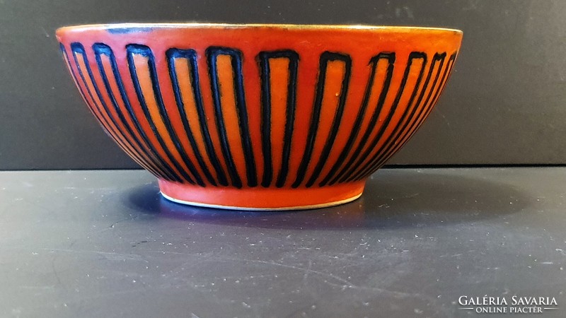 Small, black-orange-red, striped decor, ceramic pond head bowl.