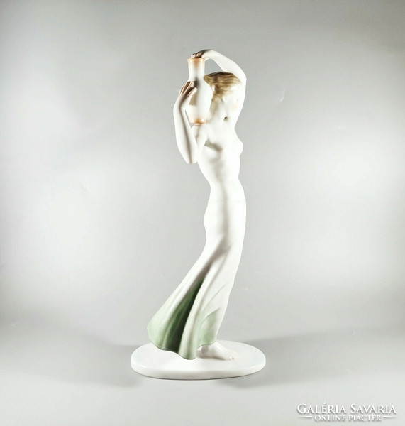 HERENDI, ART DECO HÖLGY VIZESKORSÓVAL KÉZZEL FESTETT PORCELÁN FIGURA, HIBÁTLAN! (J036)