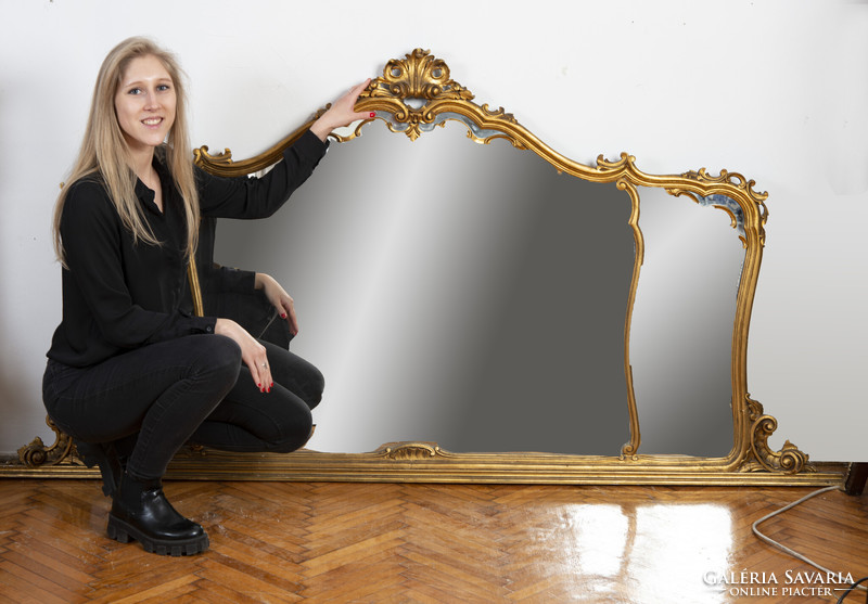 Large console mirror with gilded wooden frame - divided into 3 parts