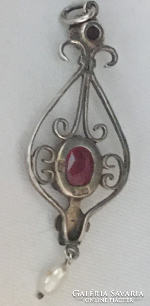 Silver Russian pendant - with synthetic stone, pearl-875 fineness mark -
