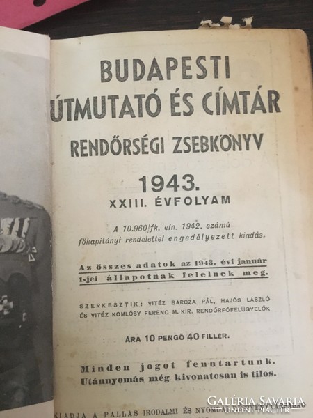 Rendörségi Zsebkönyv 1943 / Bp. utmutató és cimtár