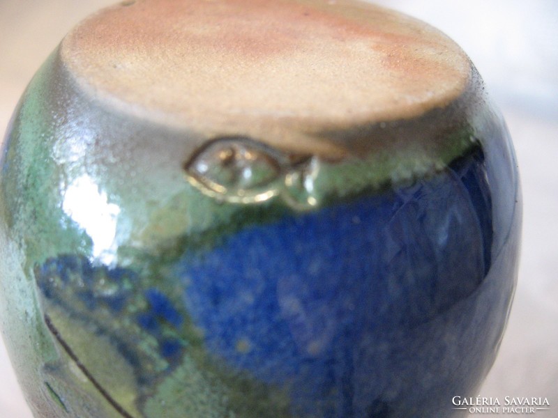 Retro hal jelzéssel stúdió kerámia kék kis váza