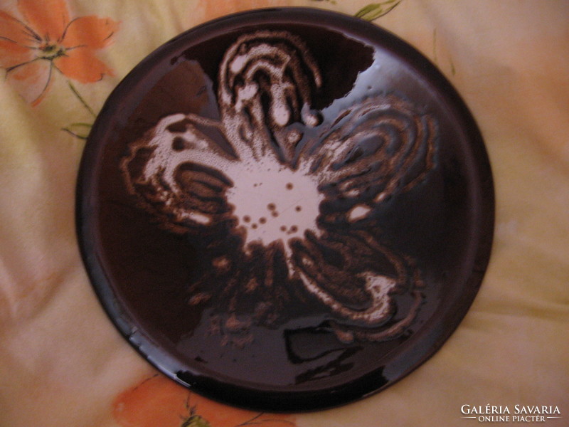 Signed floral retro ceramic wall bowl