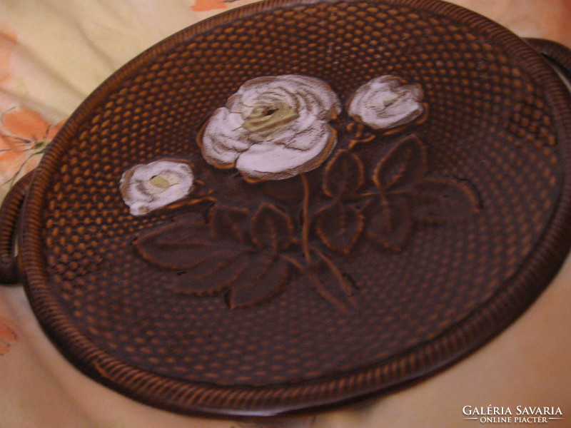 Retro fs stas romania large ceramic tray, cake bowl, basket pattern with roses