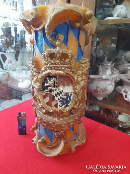 Unique, rare German, large figural solid wax decorative candle with the coat of arms of Germany Bayern. 38 Cm.