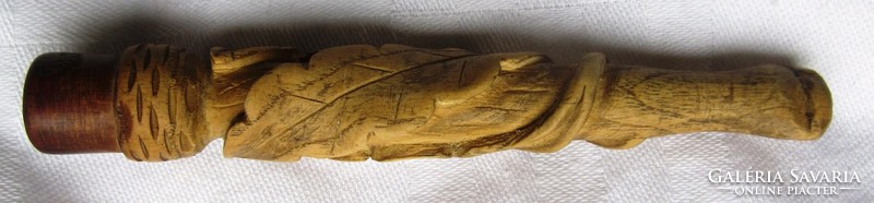 Old hand-carved wooden woodpecker, in a case, length 9 cm.