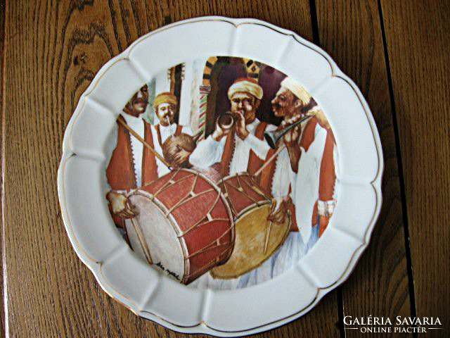 Gyűjtői ritkaság!  Szignált TUNISIE PORCELANIE LA ROSE DES SABLES PATE DE LIMOGES nagy tányér