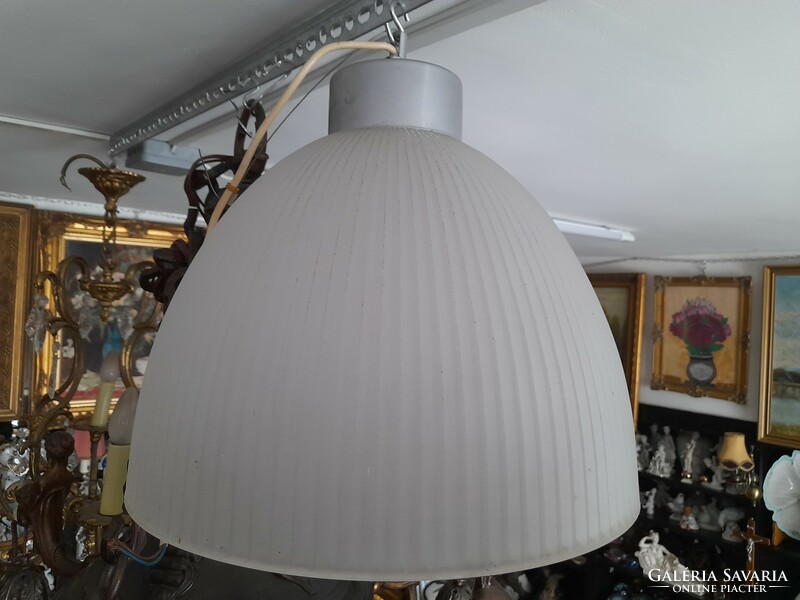 Retro thick, ribbed frosted glass bell-shaped ceiling lamp. 3 pcs.