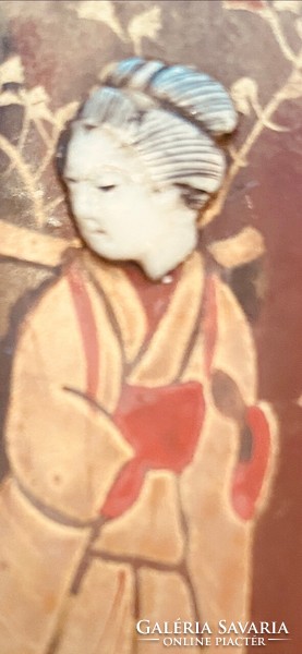 Antik Japán Kézzel Festett Lakk Festmény